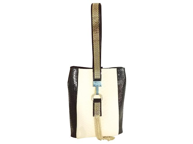Borsa a mano Lanvin in pitone color eggshell Bianco sporco 