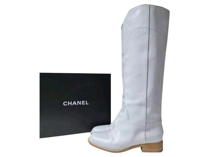 Chanel Grau Leder CC Logo Stiefel Gr. 38  ref.254755