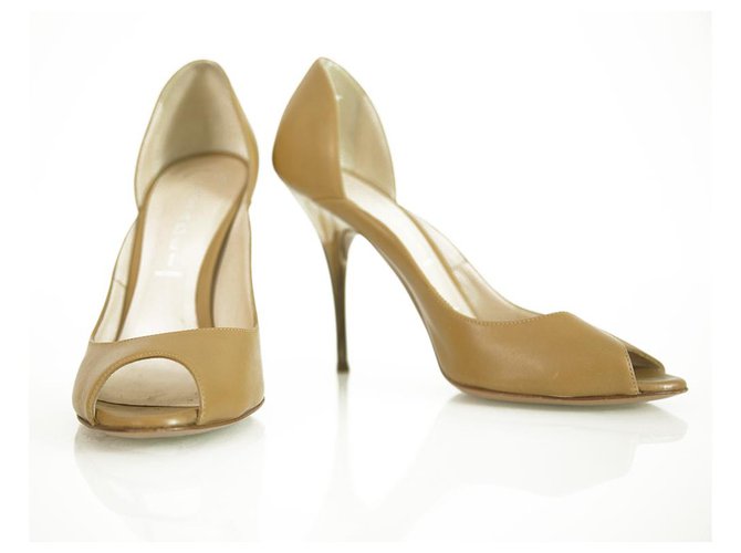 Casadei Beige Leather Marble Effect High Heels Peep Toe Pumps Shoes size 8  ref.254792