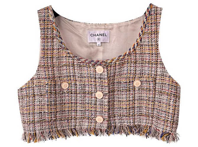 Chanel new 2018 gilet in tweed raccolto Multicolore  ref.254818