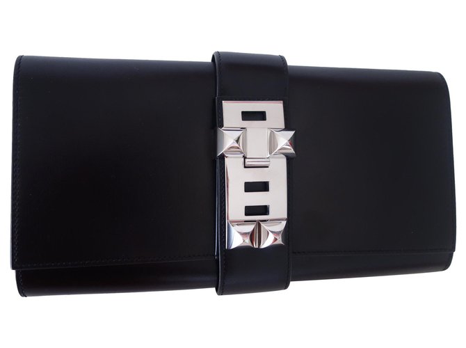 Hermès Hermes Gm Médor pouch Black Leather  ref.254832