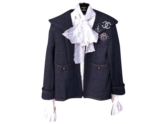 Chanel giacca in tweed di sfilata Blu navy  ref.254972