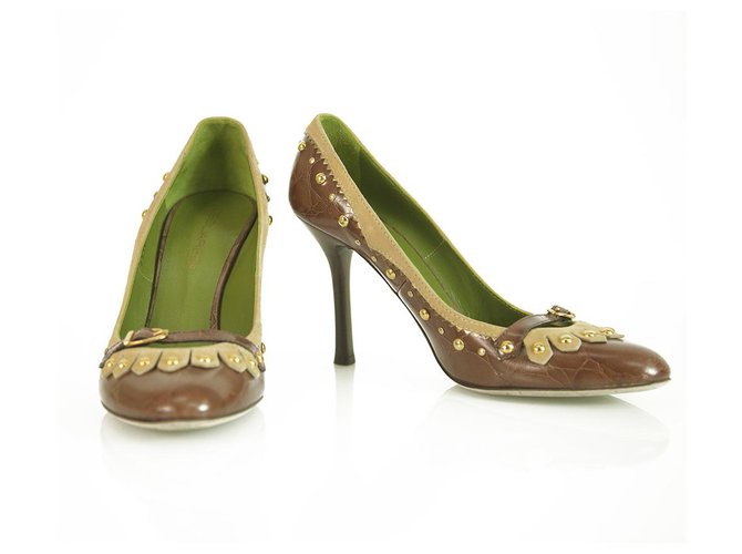 Dsquared2 Dsquared 2 Croco Embossed Brown Leather Studs Moccasin Pumps Heels Shoes 40  ref.254988