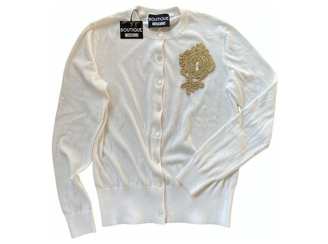 Cardigã Moschino de algodão com patch de lurex dourado Branco