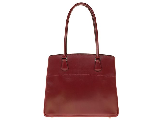 Rare Hermès tote bag in burgundy box leather Dark red  ref.255101