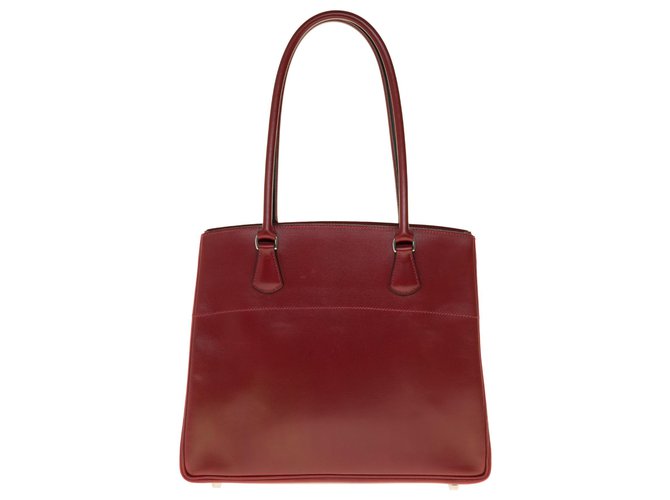 Seltene Hermès-Einkaufstasche aus burgunderfarbenem Boxleder Bordeaux  ref.255101