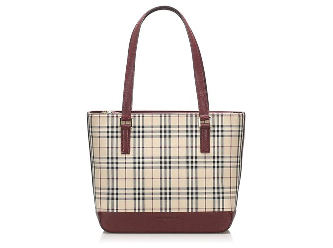 Burberry Brown House Check Nylon Tote Bag Multiple colors Beige Leather Pony-style calfskin Cloth  ref.255218