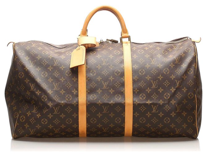 Louis Vuitton Brown Monogram Keepall 60 Leather Cloth  ref.255254