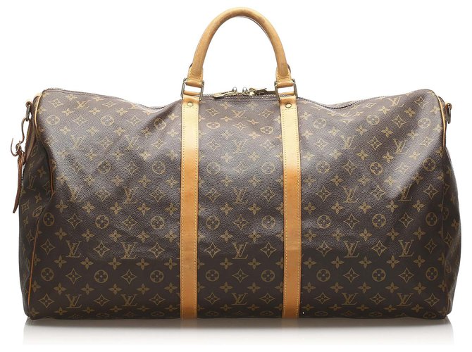 Louis Vuitton Brown Monogram Keepall 60 Leather Cloth  ref.255264