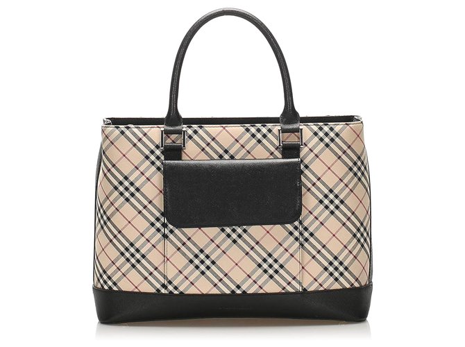 Burberry Brown Nova Check Canvas Tote Bag Multiple colors Beige Leather Cloth Pony-style calfskin Cloth  ref.255289