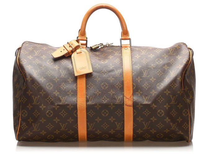 Louis Vuitton Brown Monogram Keepall 50 Leather Cloth  ref.255305