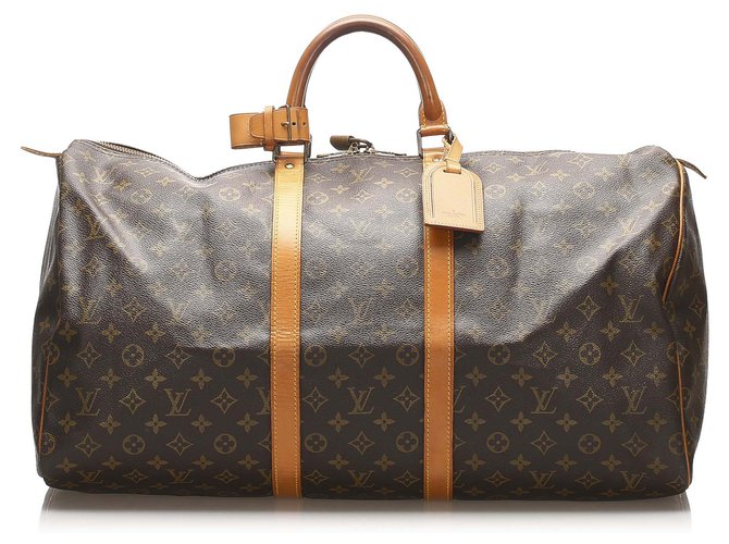 Louis Vuitton Brown Monogram Keepall 55 Leather Cloth  ref.255311