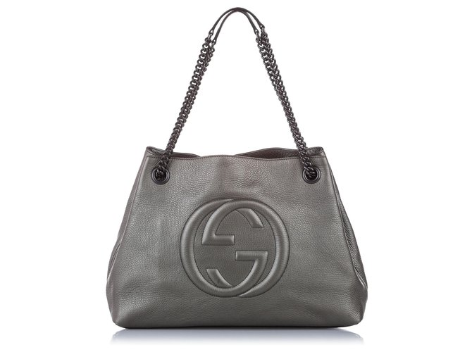 Gucci Silver Soho Chain Leather Tote Bag Silvery Pony-style