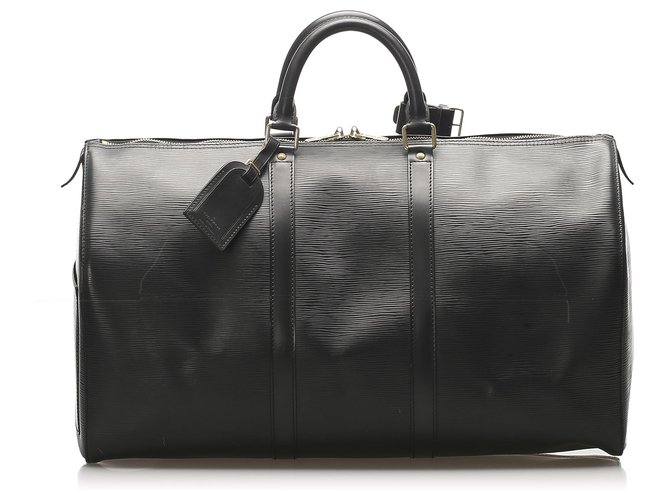 Louis Vuitton Black Epi Keepall 50 Cuir Noir  ref.255329