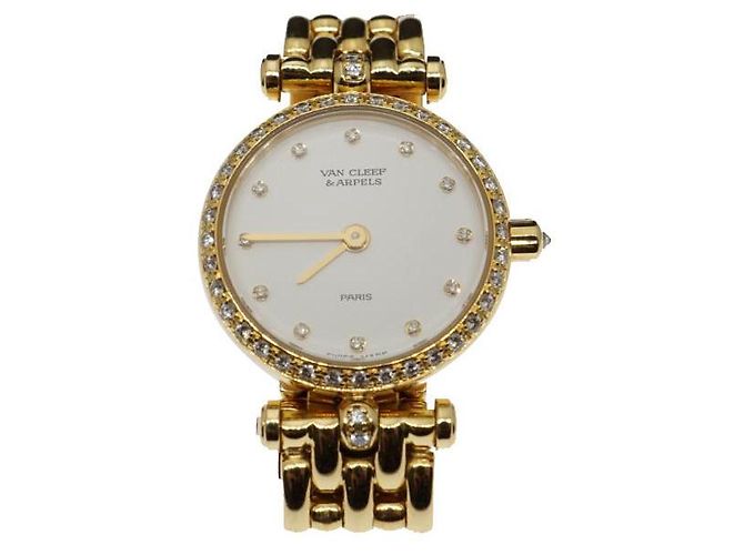 Relógio Van Cleef & Arpels White Diamond Dial Diamond Bezel Dourado Gold hardware 