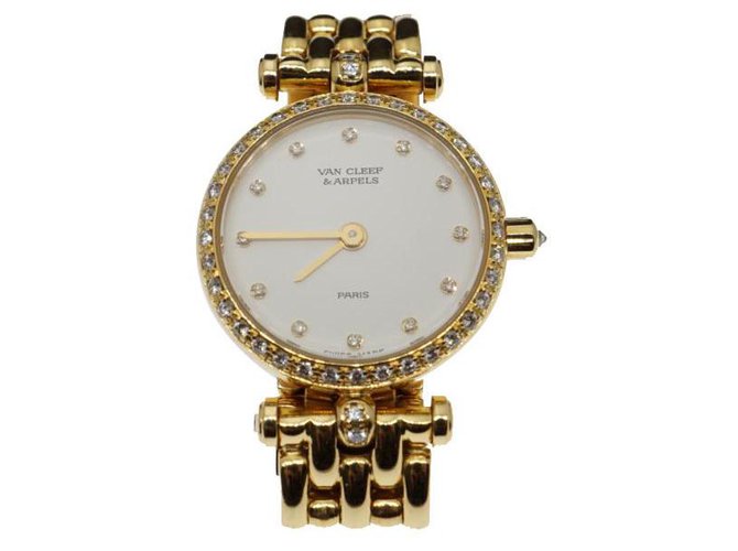 Van Cleef & Arpels White Diamond Dial Diamond Bezel Watch Golden Gold hardware Gold  ref.255365
