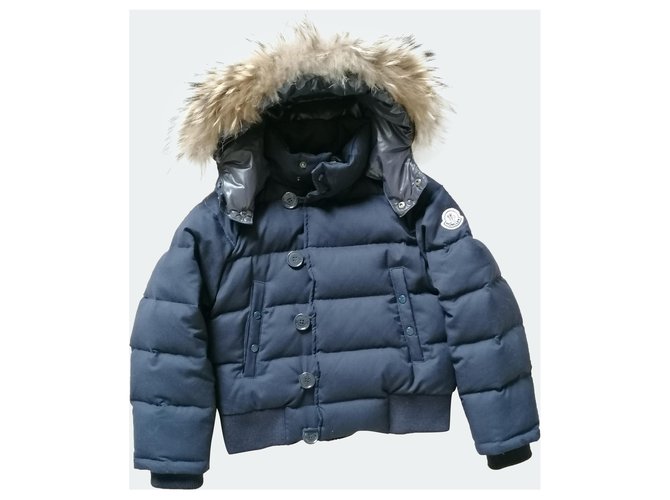 Moncler Fur hood Blue Wool  ref.255367