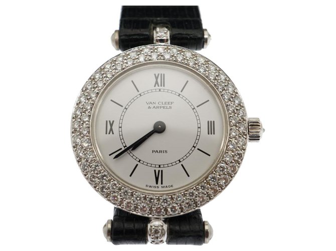 VAN CLEEF & ARPELS Classique 18k Relógio de diamante em ouro branco Prata Gold hardware  ref.255372