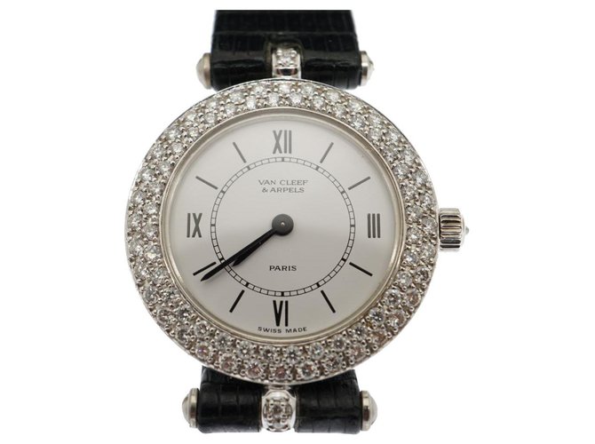 VAN CLEEF & ARPELS Classique 18k White Gold Diamond Watch Silvery Gold hardware 