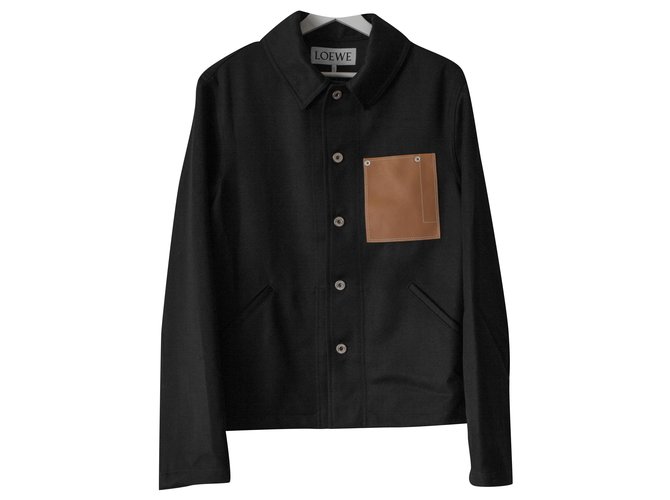 Loewe black wool jacket with leather pocket  ref.255380