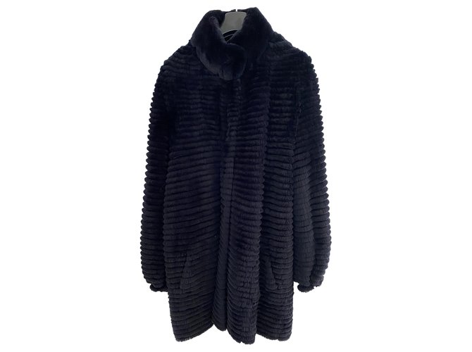 Reversible long jacket Yves Salomon Navy blue Fur  ref.255403
