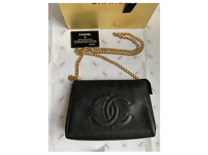 Chanel Clutch-Taschen Schwarz Leder  ref.255424