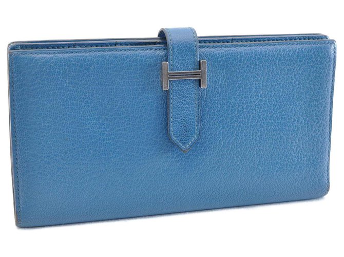 Hermès Béarn Blue Leather  ref.255642