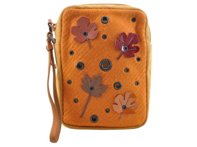 Prada Clutch Bag Orange Leather  ref.255777