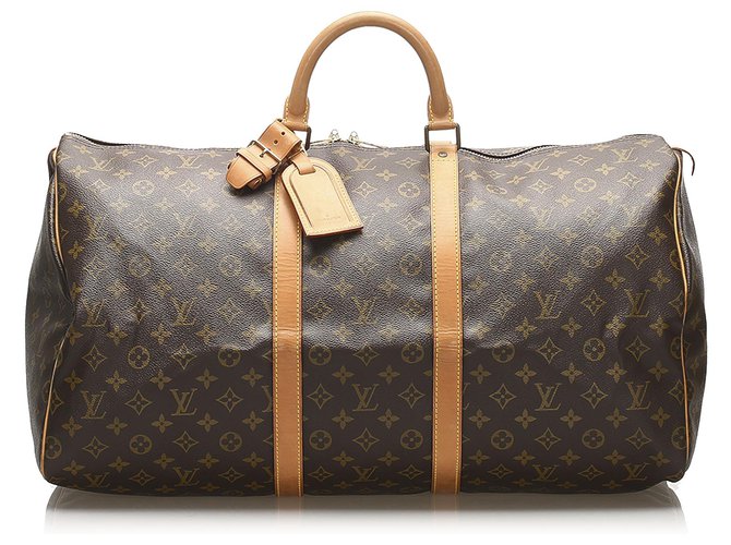 Louis Vuitton Brown Monogram Keepall 55 Leather Cloth  ref.255809