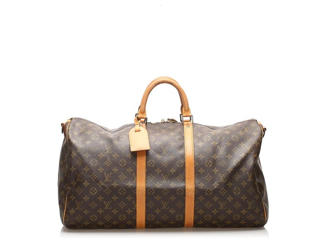 Louis Vuitton Brown Monogram Keepall Bandouliere 55 Leather Cloth  ref.255821
