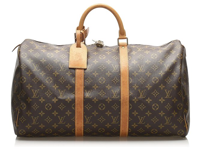 Louis Vuitton Brown Monogram Keepall 50 Leather Cloth  ref.255823