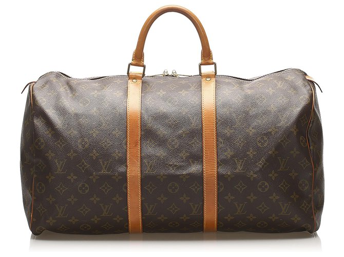 Louis Vuitton Brown Monogram Keepall 50 Leather Cloth  ref.255857