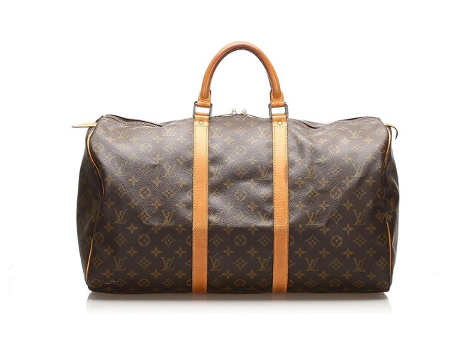 Louis Vuitton Brown Monogram Keepall 50 Leather Cloth  ref.255952