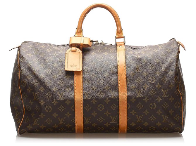 Louis Vuitton Brown Monogram Keepall 45 Leather Cloth  ref.255959