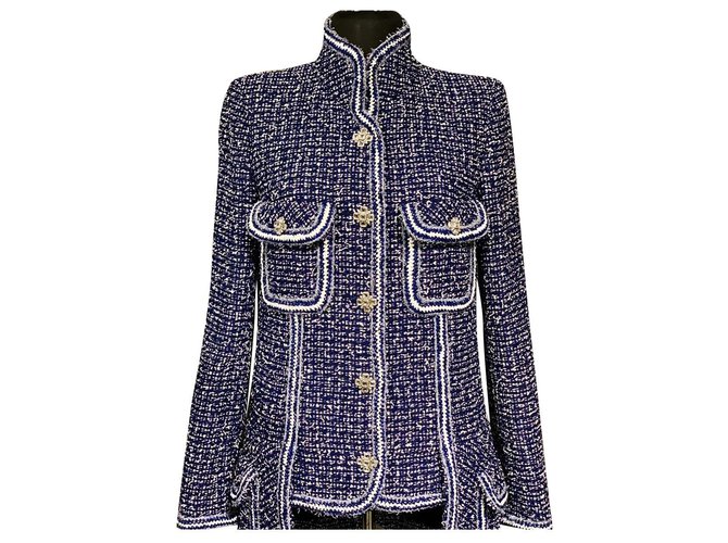Chanel 9Nuova giacca in tweed da K $ Blu  ref.255982