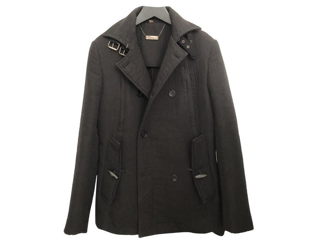 Muito bonito casaco preto acolchoado de algodão ervilha por "John Galliano" em tamanho 48 italiano.  ref.256139