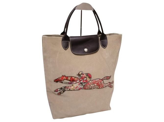Longchamp shopper bag Brown Beige Leather Velvet  ref.256153