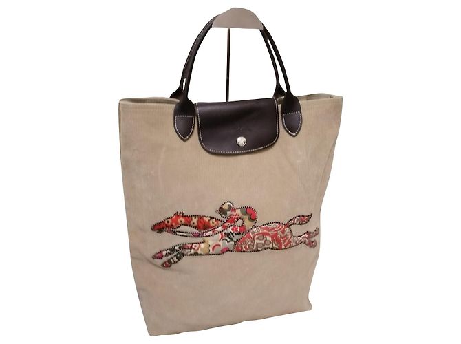 Saco de compras Longchamp Marrom Bege