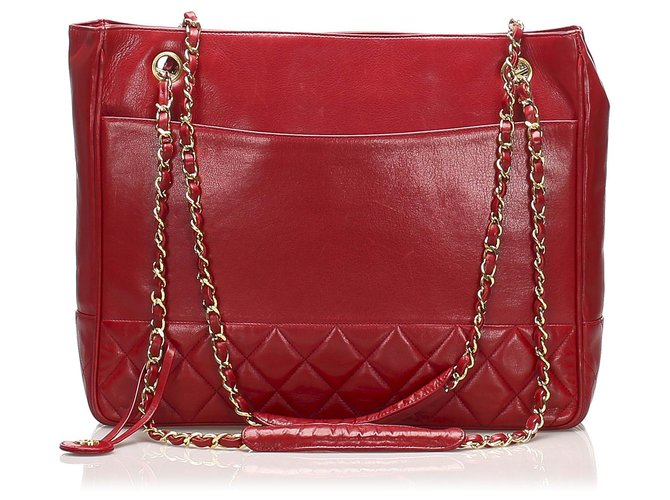 Chanel Red Timeless Lambskin Leder Kette Einkaufstasche Rot  ref.256203