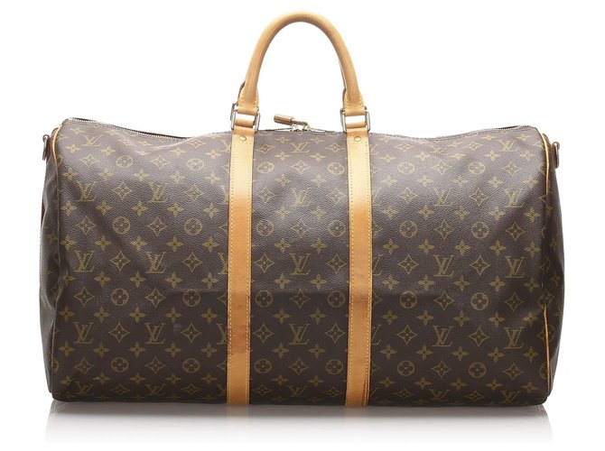 Louis Vuitton Brown Monogram Keepall Bandouliere 55 Leather Cloth  ref.256224