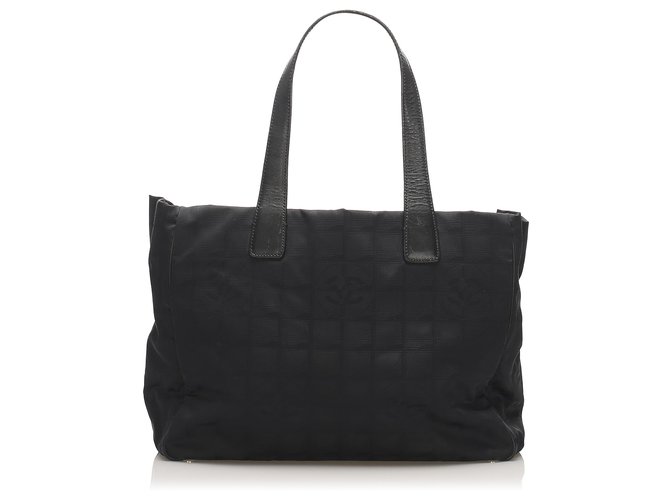 Chanel Black New Travel Line Canvas Tote Bag Leather Cloth Pony-style calfskin Cloth  ref.256274