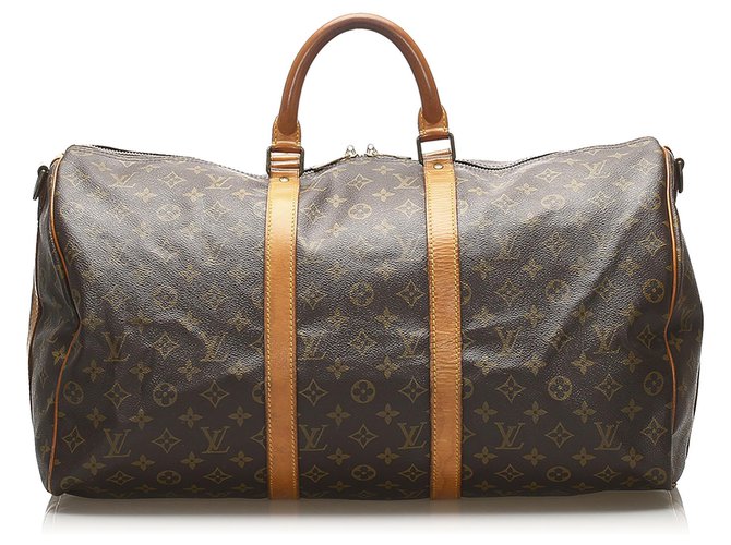 Louis Vuitton Brown Monogram Keepall 50 Leather Cloth  ref.256347