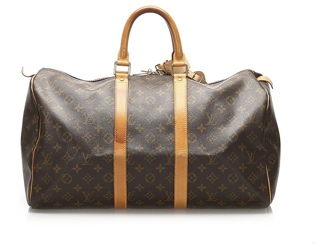 Louis Vuitton Brown Monogram Keepall 45 Leather Cloth  ref.256582