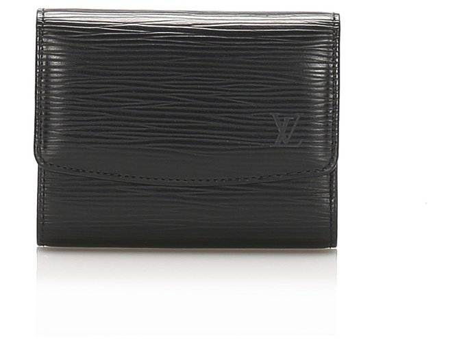 Louis Vuitton Black Epi Porte Monnaie Billets Tresor Carteira Preto Couro  ref.256596