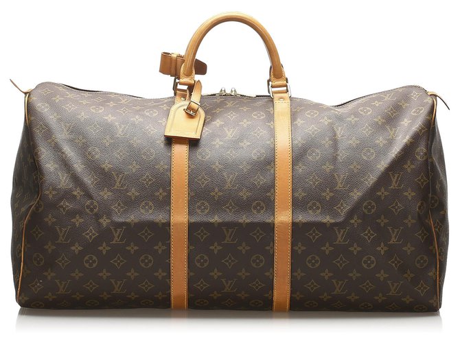Louis Vuitton Brown Monogram Keepall 60 Leather Cloth  ref.256616