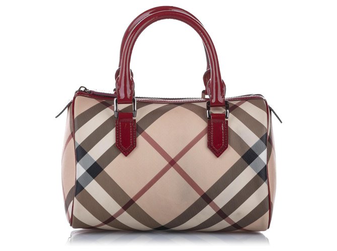 Burberry Brown Supernova Check Canvas Boston Bag Multiple colors Beige Leather Patent leather Cloth Cloth  ref.256644