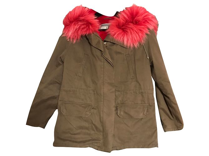 Abrigo Yves Salomon Army Khaki de conejo Caqui