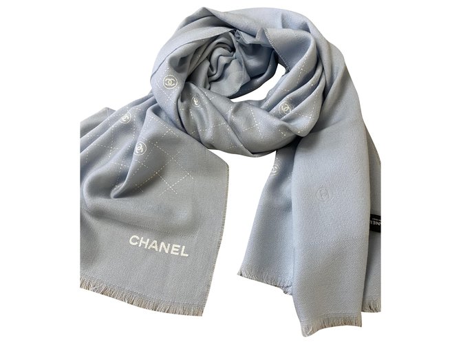 Chanel light blue stole Silk Cashmere  ref.256789