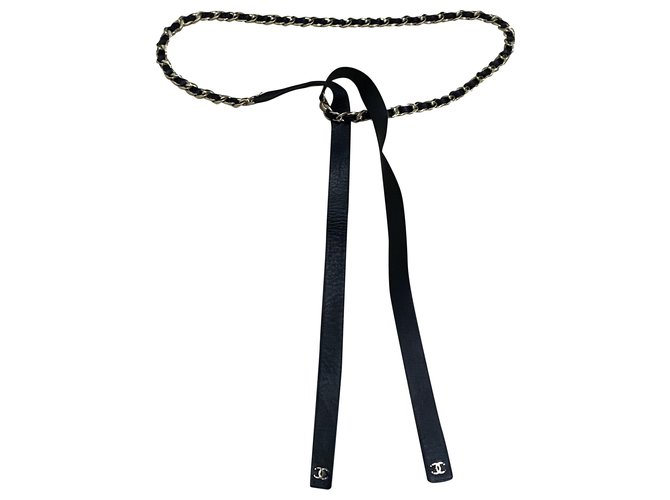 Chanel Belts Black Leather Metal  ref.256795