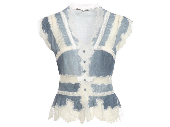 Ermanno Scervino Scervino SLEEVELESS SHIRT WITH LACE Light blue Viscose  ref.256796